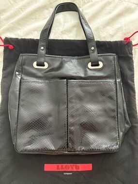 Vintage Y2K LLOYD black snake embossed leather tote bag with dust bag